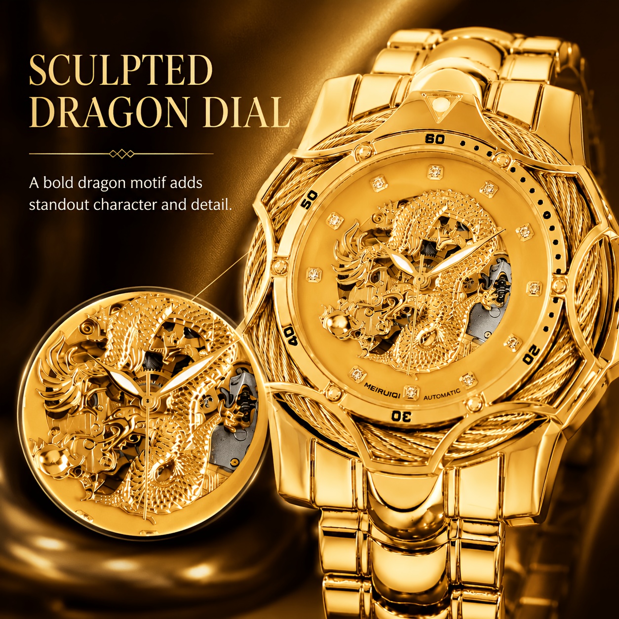 Men's Mechanical Dragon Skeleton Dial Bracelet Wristwatch