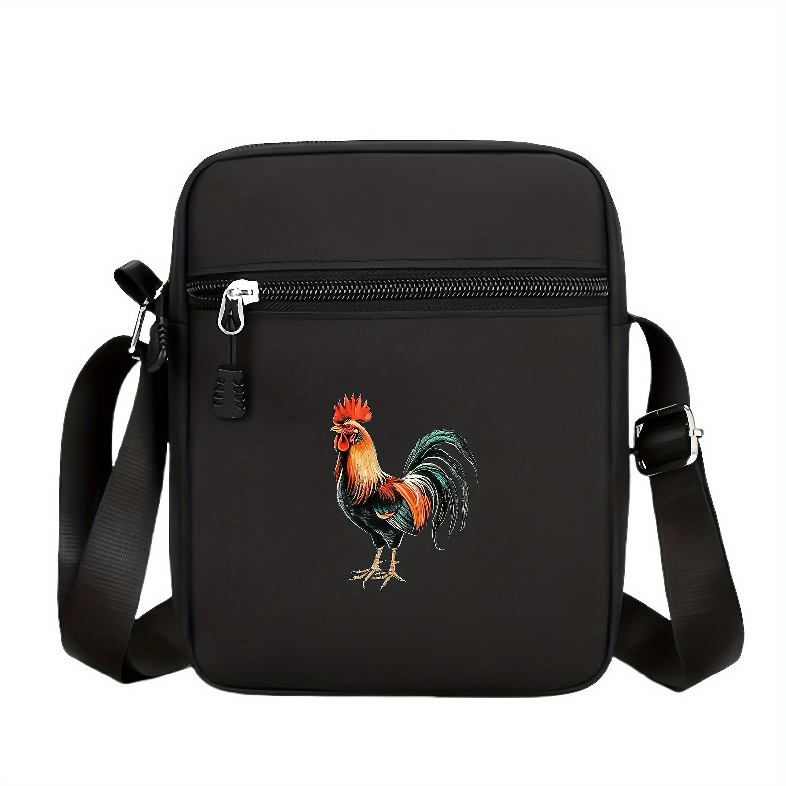 

Stylish Men's Crossbody Bag With Adjustable Strap, Oxford Cloth & Polyester Lining - Spacious Rooster , Black