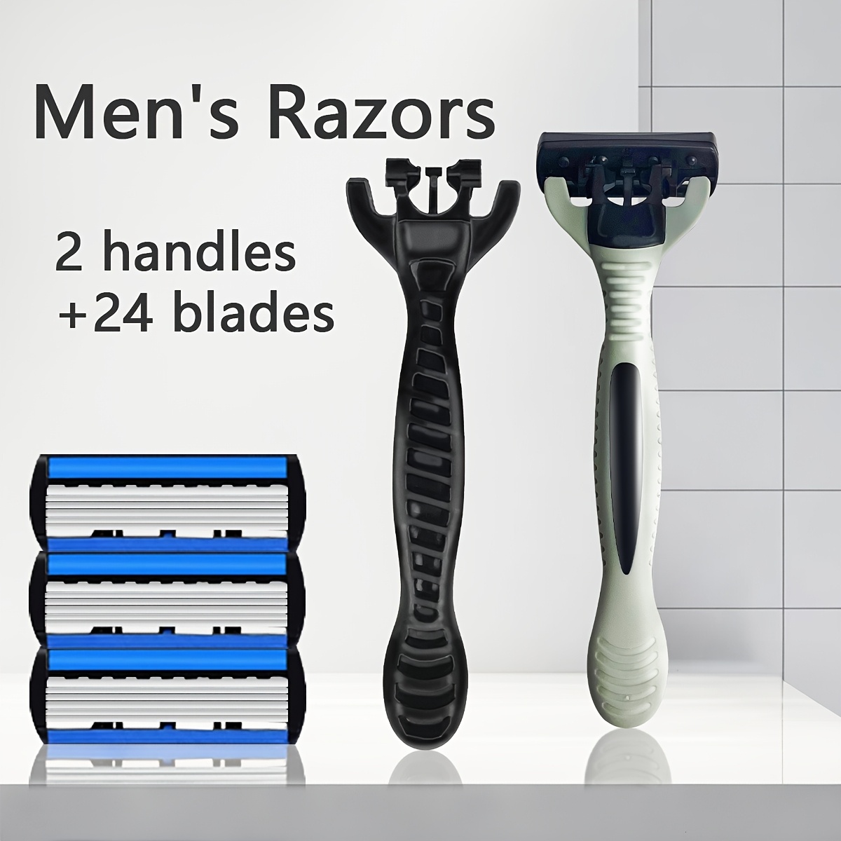 

Premium Mens Safety Set - 2 Handles With 24 Ultra-sharp Blades - For Smooth Hair Removal - 6-layer Stainless Steel Shaving Heads - Replaceable & Shaving Tools