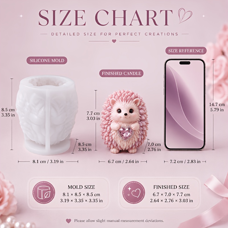 Image of Kawaii Hedgehog Silicone Mold, Cute Animal Resin Candle Mold For Mini Desk Decor And Home Ornament Mold