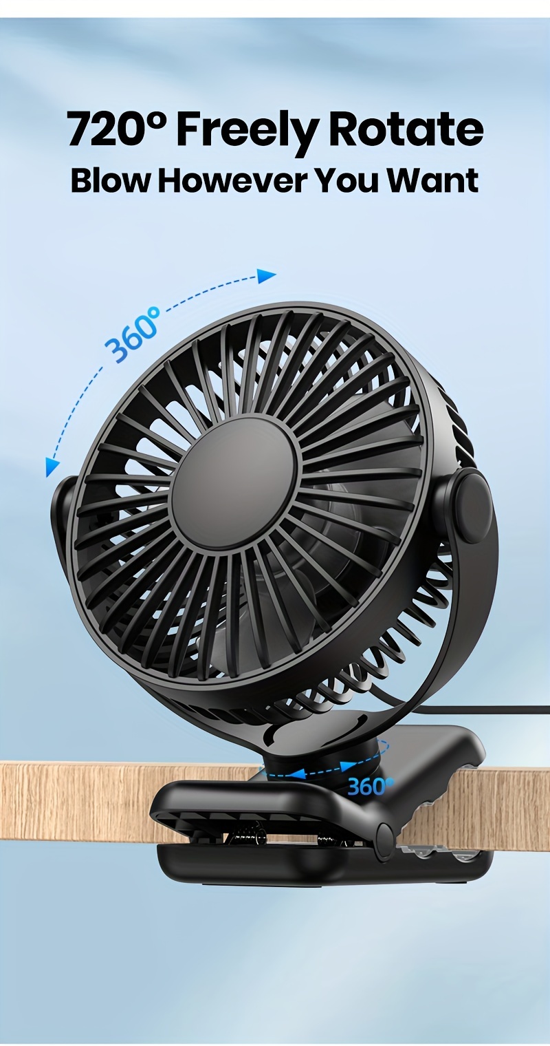 1pc   k62b portable usb clip on desk fan brushless motor   powerful airflow strong clamp for   stylish design portable cooling high quality construction mini personal fan for bedroom and office details 4