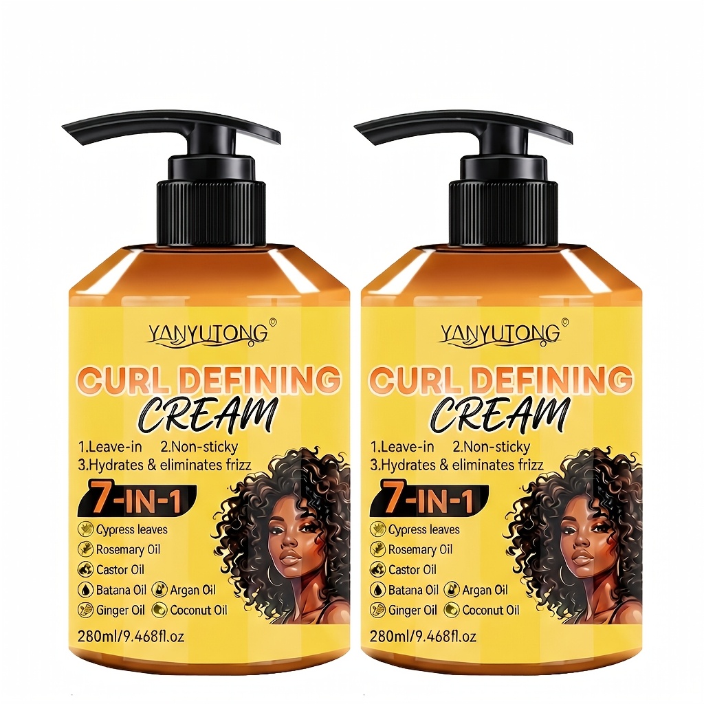 TEMU 2 Bottles, 7-in-1 Defining Cream, Hair For Curly And Fluffy, Defines Styling, Moisturizes, Suitable For Wavy And Curly Hair, Suitable For All
