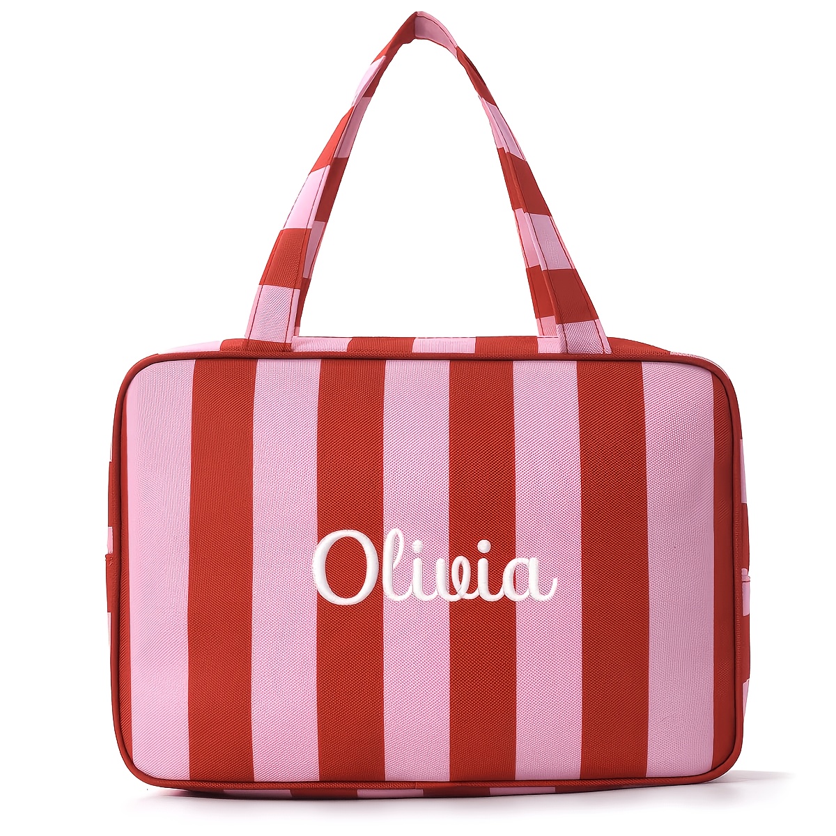 TEMU Fashionable And Simple Vertical Stripe Dual-tone Toiletry Bag, With Personalized Custom Embroidery To Add Your Name/text. This Lightweight Yet