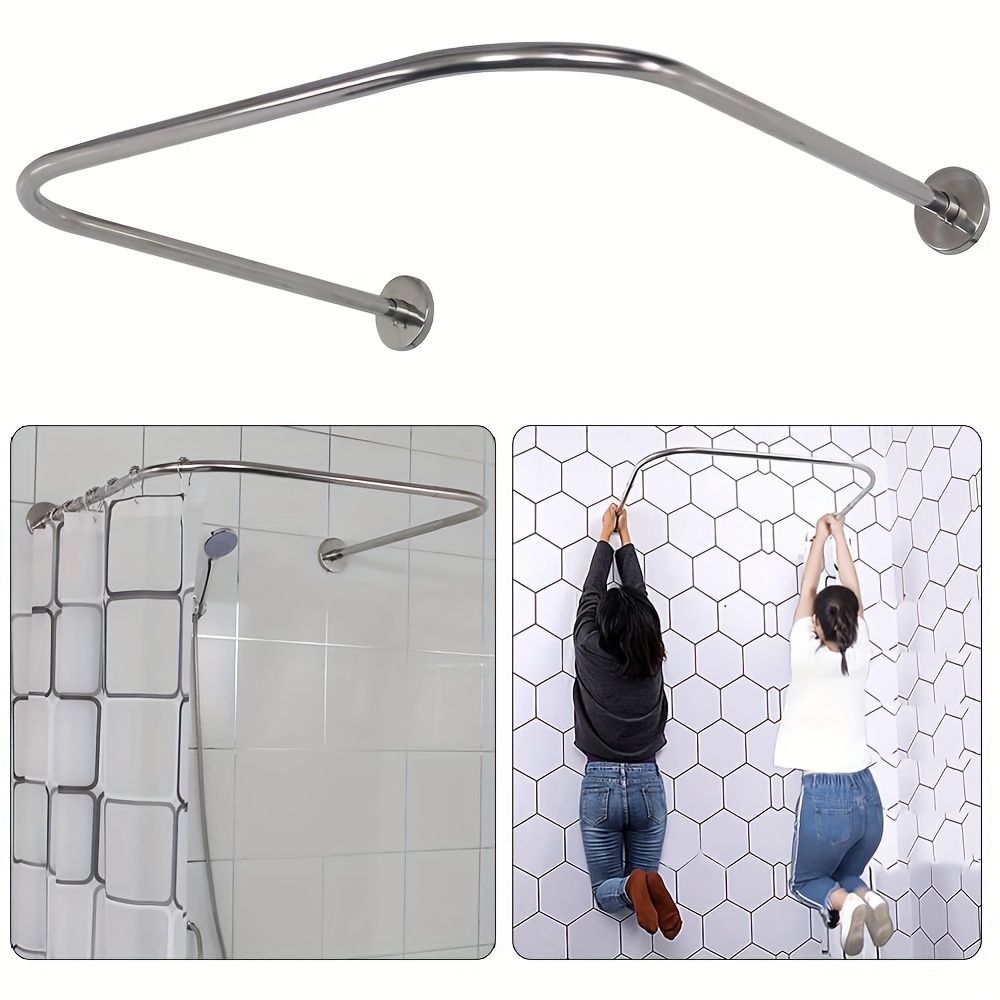 

304 Stainless U Shaped Bathroom Bathtub Corner Shower Curtain Rod Rack, Size Adjustable (u Shaped Black, Length On Both Sides: 31.5"-47", Middle Width:34.7"-43")