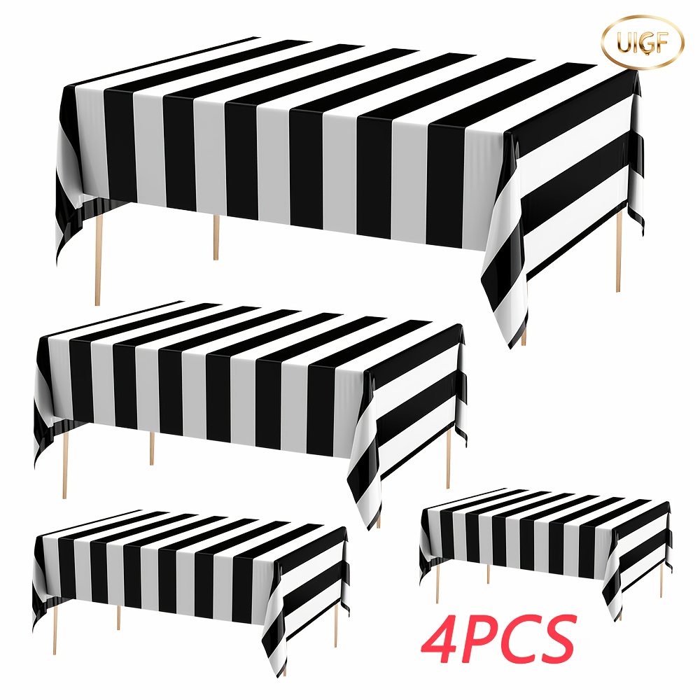 TEMU Uigf-4pcs Of Black And White Striped Rectangular Tablecloths, 108 X 54 Inches Christmas Party Disposable Tablecloth Decorations, Rectangular