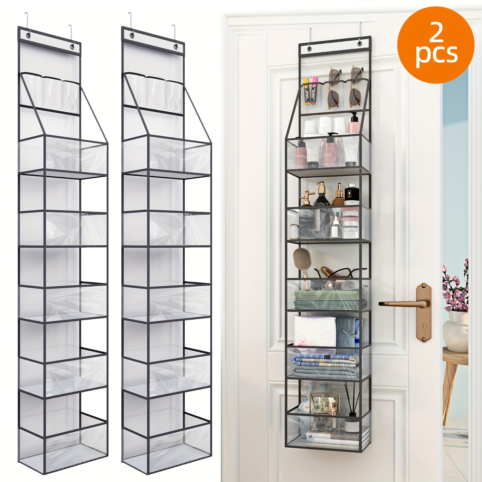 

Superlele 2 6- Over Hanging Pantry Organizer Hanging Clear Plastic Behind The Organizer 3 Small Pvc For Closet Bathroom 59in, ()