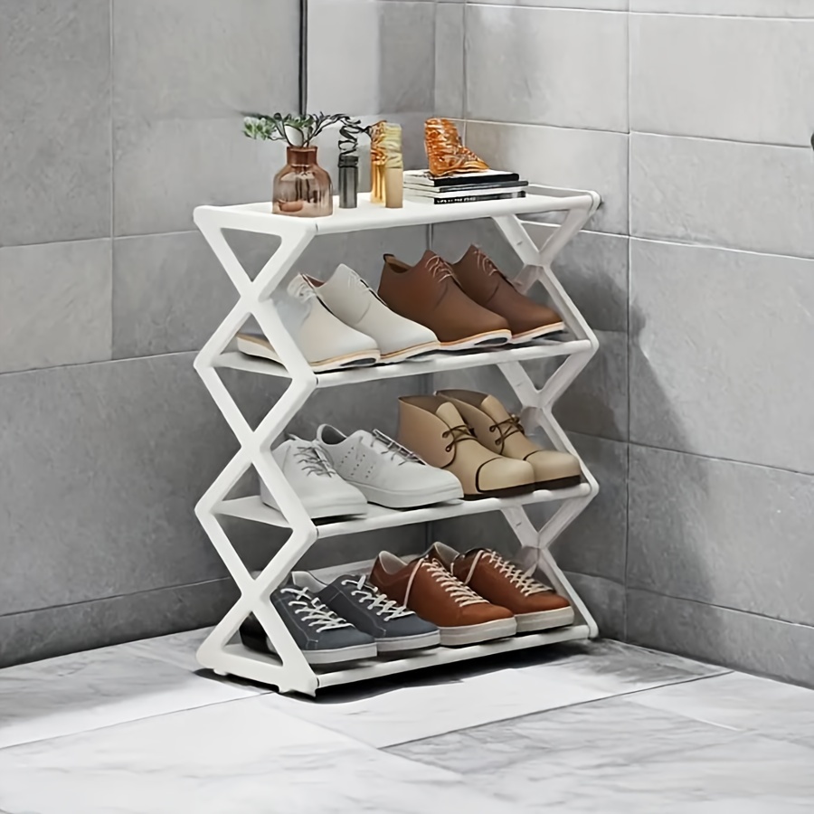 

X-shaped Multi-tier Shoe Rack, Lightweight Metal , Easy , Double-layer Storage For Dorms And Homes, White/black, Shoe Organization|minimalist Shoe Rack|sturdy Construction, Shoe Storage Organizer