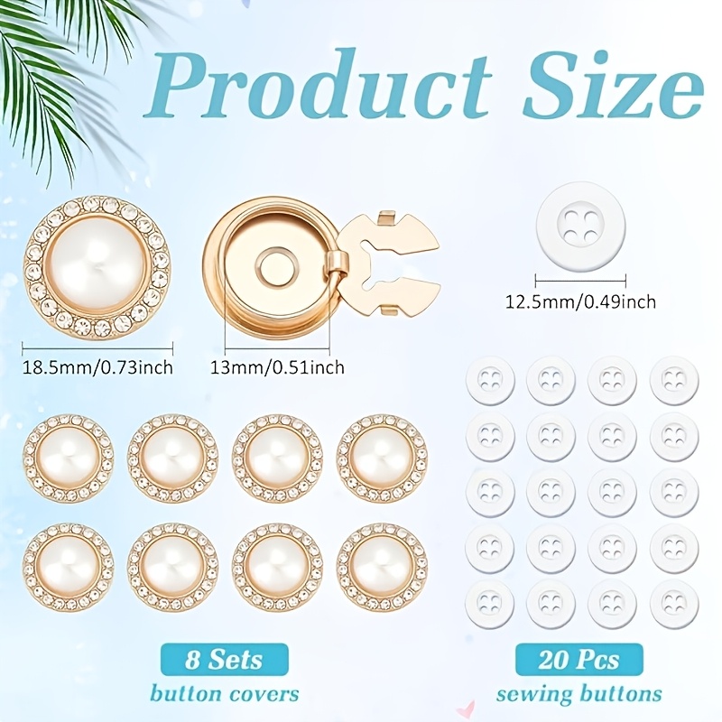 TEMU 28pcs (8pcs Diamond Golden Button Covers And 20pcs 1.1cm Resin Buttons) Decorative Sequined Crystal Button Covers, Suitable For Women's Shirts,