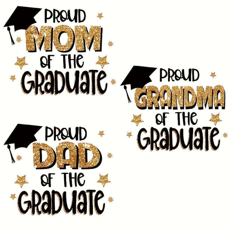 

3-pack Graduation Vinyl Iron-on Decals - , Washable Transfers For Clothing & Accessories, Celebrating Mom, Dad, Grandma, Of Graduate , Mixed Color Vinyl