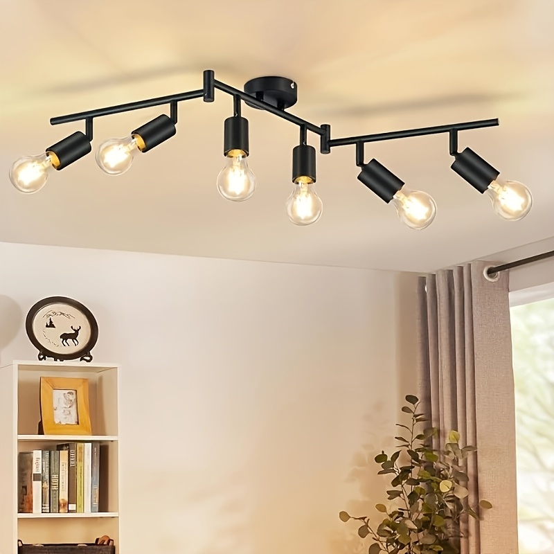 Image of 4/6-light Black Ceiling Spotlight E27 Hallway Spot Light | 350 Degree Rotatable Vintage Flush Mount Spotlight, Industrial Light, Suitable For Kitchen, Living Room, Bedroom, Bulb Not Included