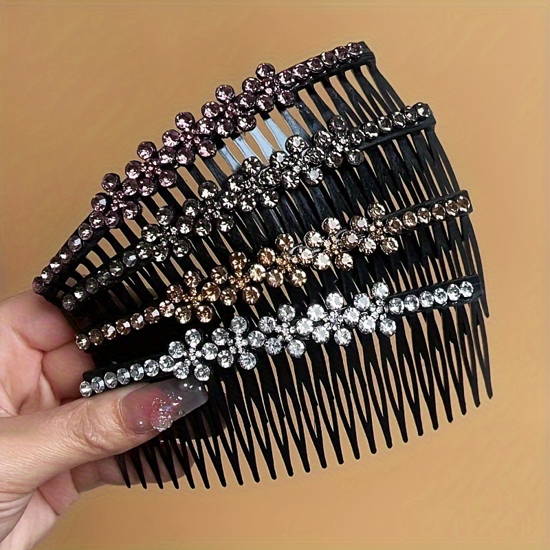 

4pcs Elegant Rhinestone Flower Hair Combs For Women - Non-slip, Formaldehyde-free, Curly & Styling