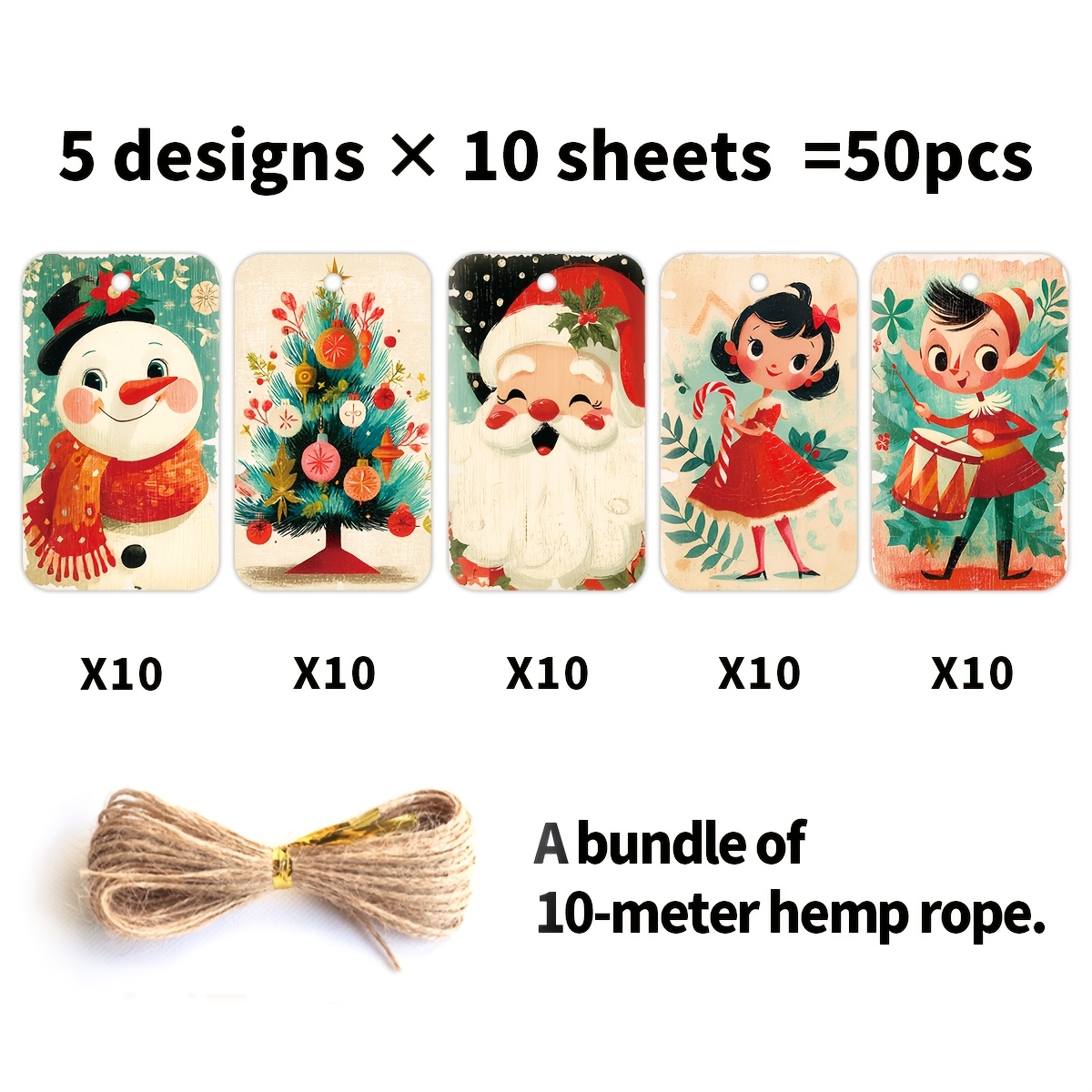 TEMU Lot de 50 Étiquettes Cadeaux de Noël Médiévales Vintage, Étiquettes Nominatives Rétro pour les Fêtes, Étiquettes Rectangulaires Rétro en Papier