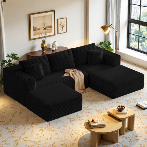 108 u shaped frameless sofa modern modular cloud sofa with deep seat cushions 3 seater with ottoman no plush corduroy floor sofa living room bedroom