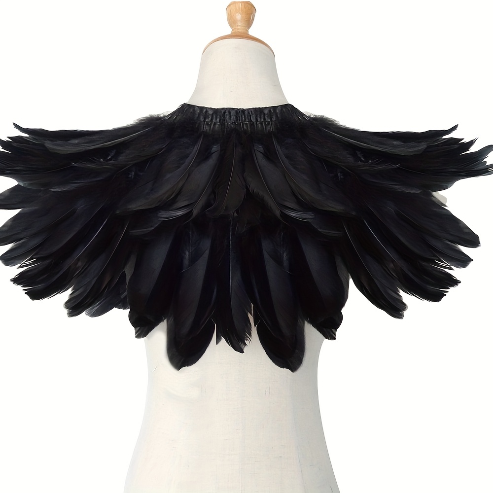 TEMU Châle cape noire en plume pour femmes, fermeture à , tenue de costume gothique pour fête d'Halloween