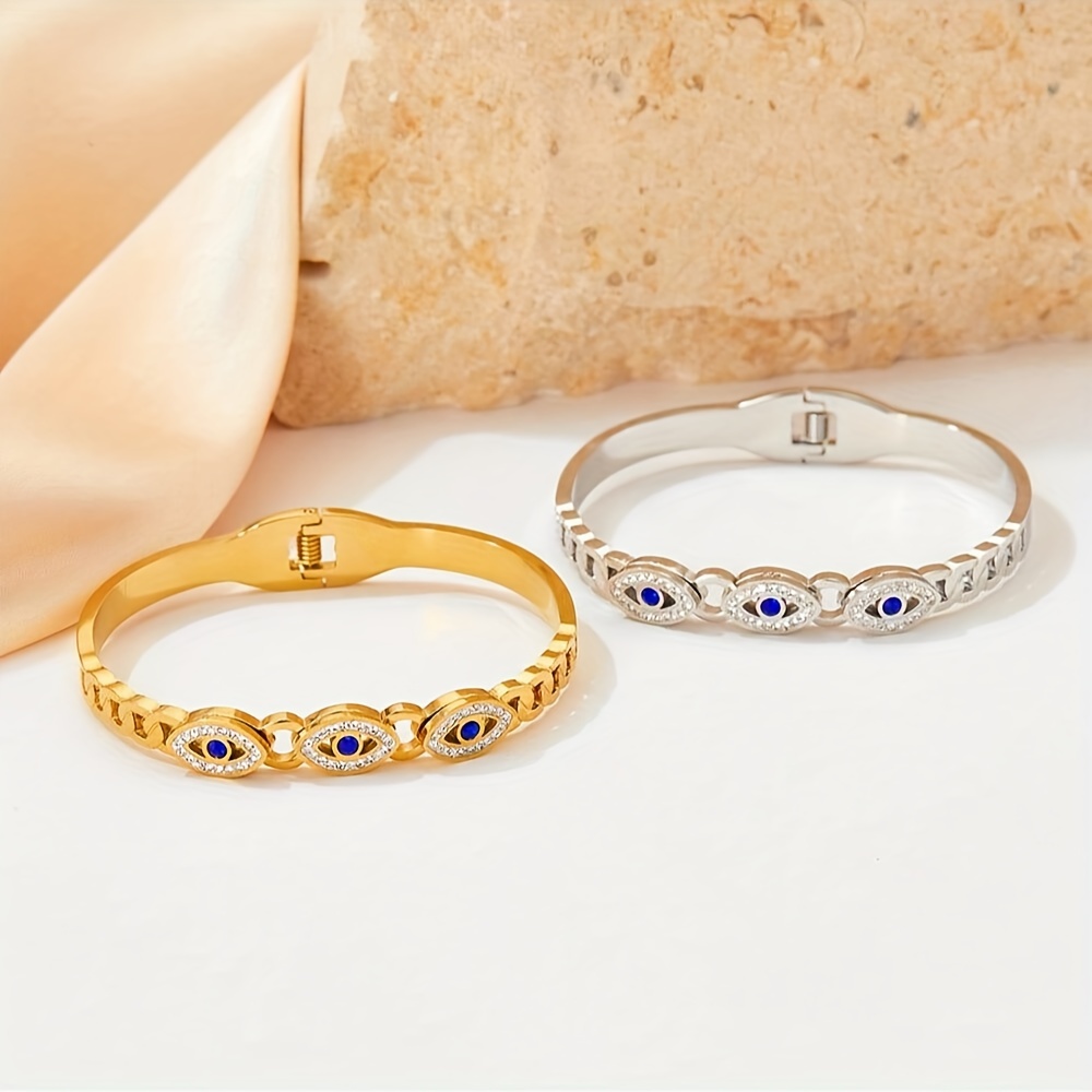 Stainless Steel Evil Eye Pattern Bangle Cuff