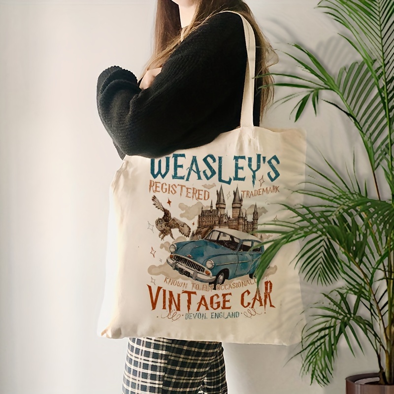 

Wizard Themed Vintage Car Print Canvas Tote Bag - Durable, Reusable Shoulder Bag For Travel, Daily Commute, And Shopping - Foldable, Fade Resistant Messenger Bag - Ideal Gift For Her