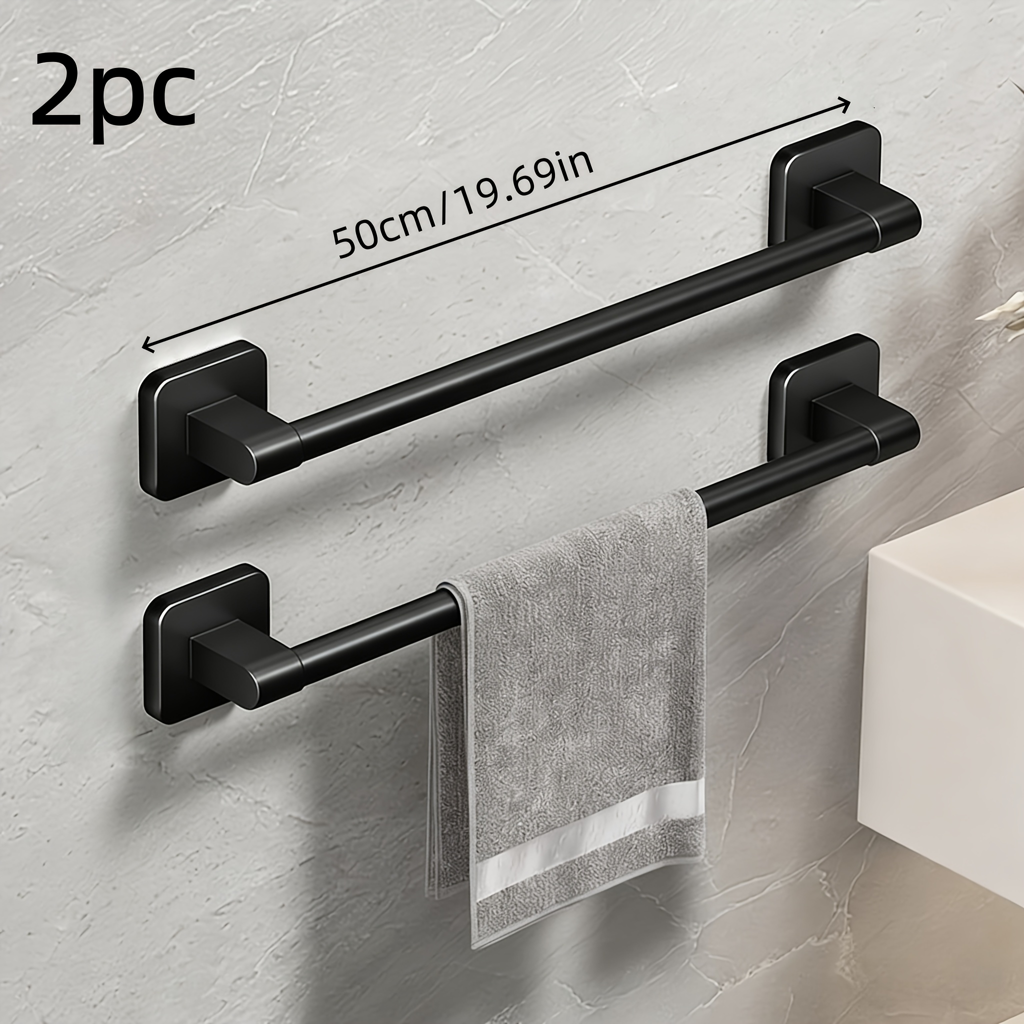 TEMU 2pcs Barre de Serviette Patch Auto-Adhésive Support de Serviette Mural Perçage Support de Serviette Salle de Bain Cuisine Anti-Rouille de Place