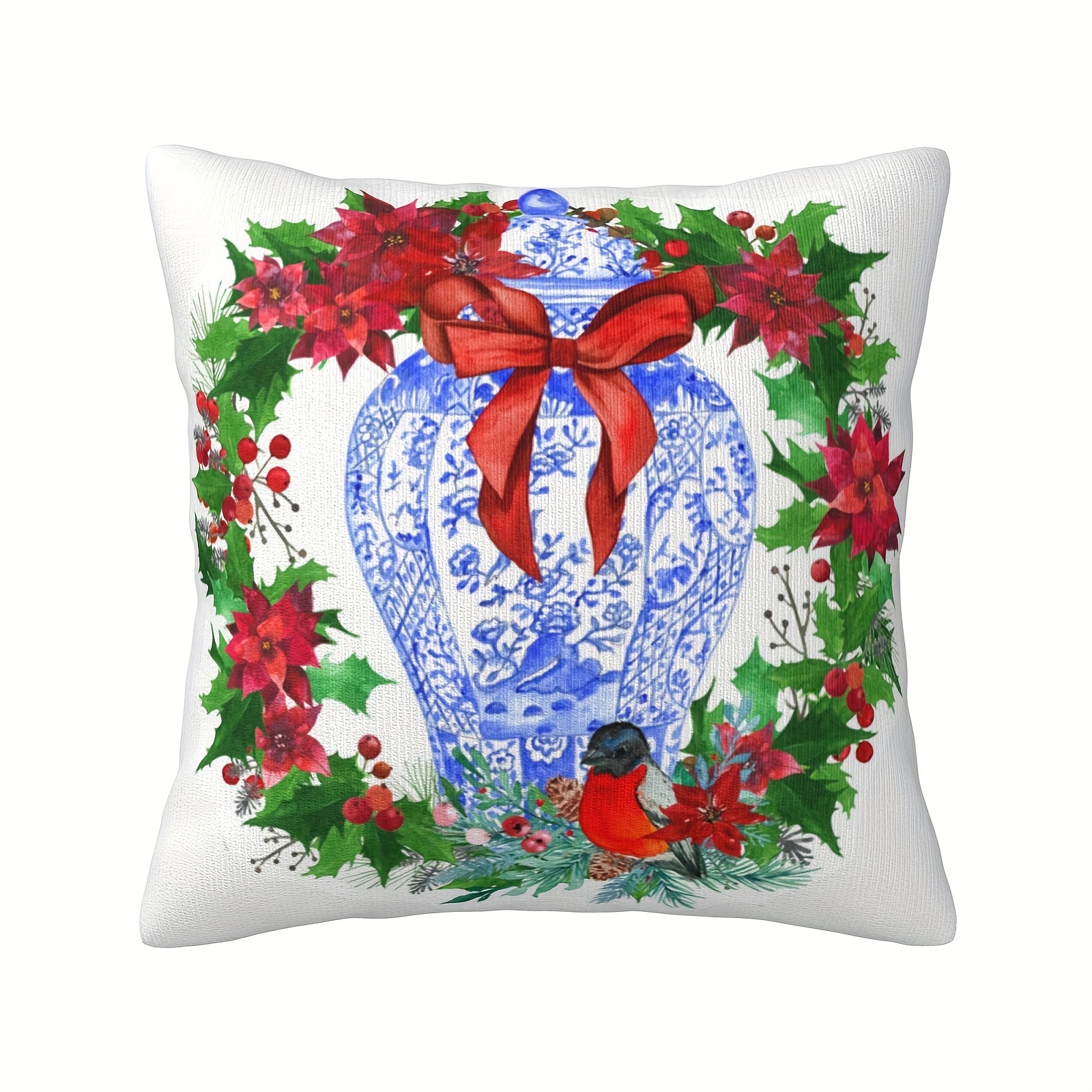 

Christmas Wreath & Jar Pillowcase - , - For Sofa, , Bedroom Decor - Zip ,