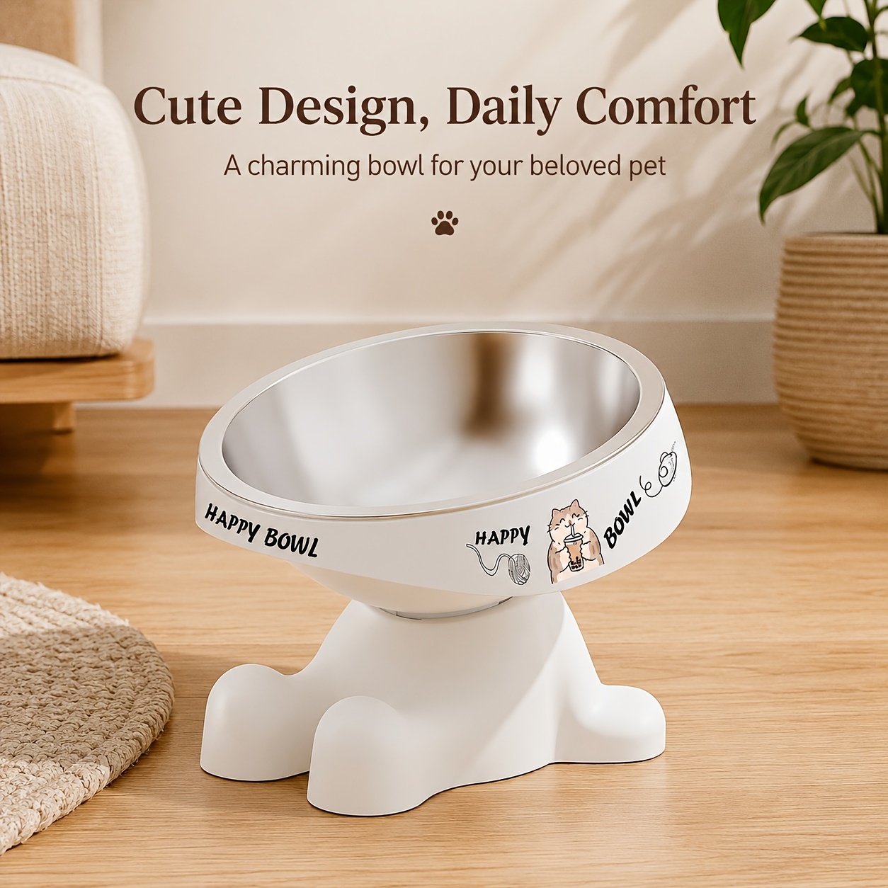2026 new cute shaped elevated pet feeding bowl cute pattern dopamine color pet food bowl   water and food bowl elevated neck protection anti slip pet bowl suitable for medium and small dogs cat drinking and feeding Product details 7