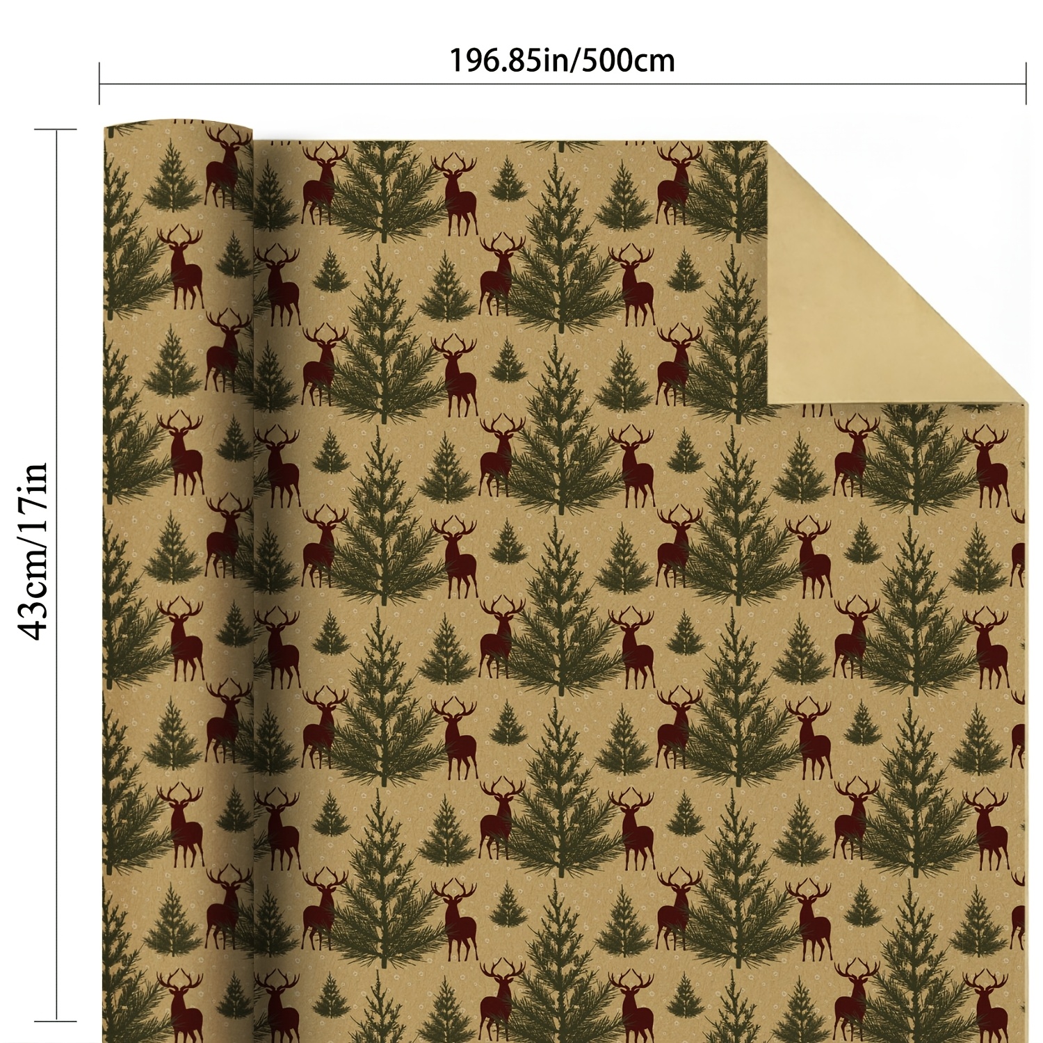 TEMU Rouleau de papier cadeau de Noël - Papier d'emballage cadeau avec motif de sapin et de - Papier d'emballage de fête rustique pour Noël, l'hiver,