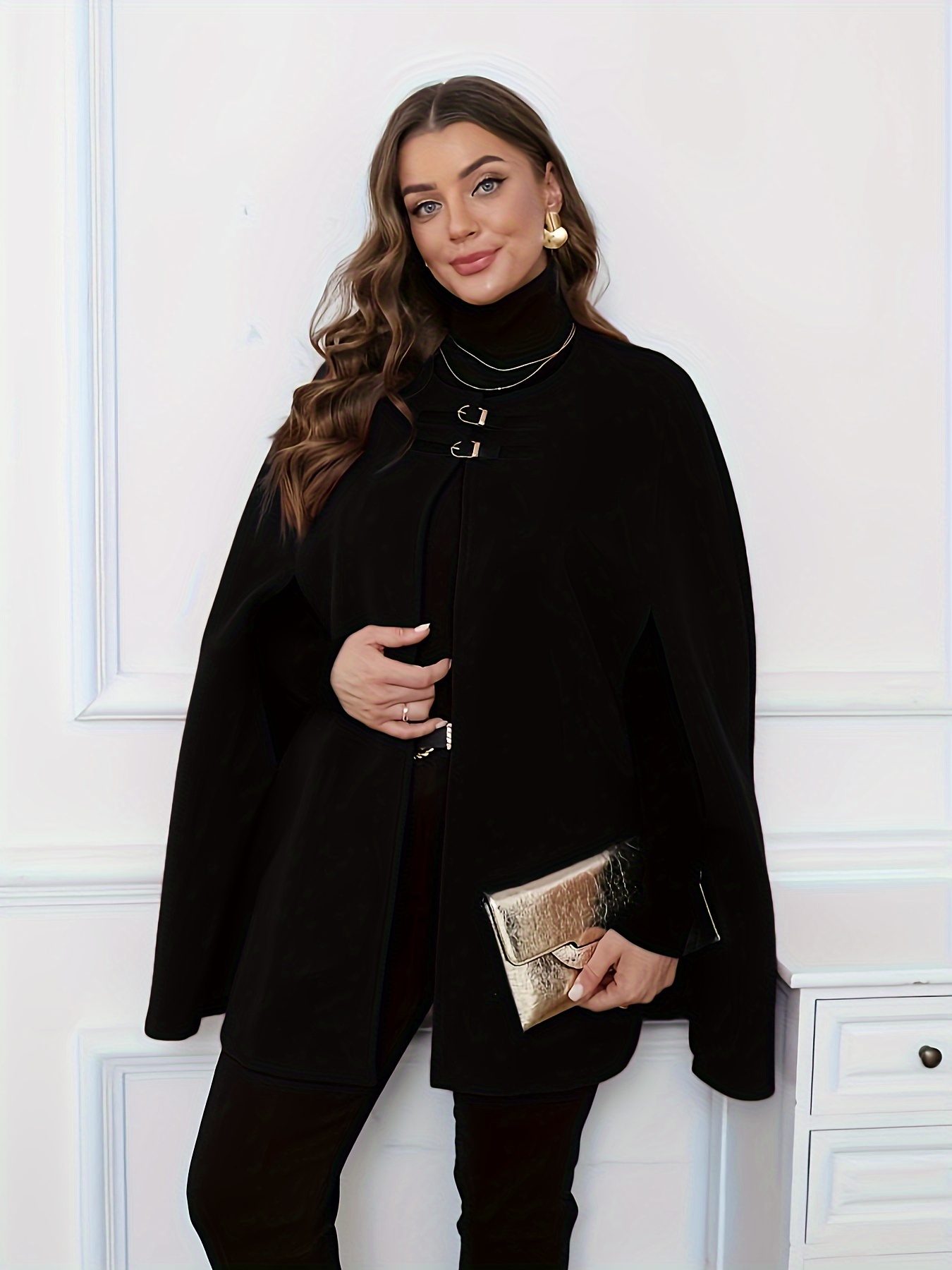 womens elegant red cape style coat luxurious no stretch Temu