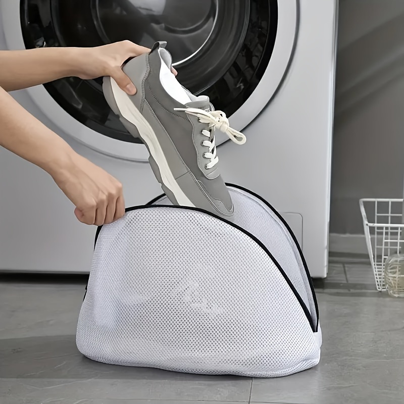 

1pc Mesh Laundry Bag For Trainers Shoes Boot, Mesh Washing Bag With Zipper For Washing Machines, Gray, Laundry Room Accessories