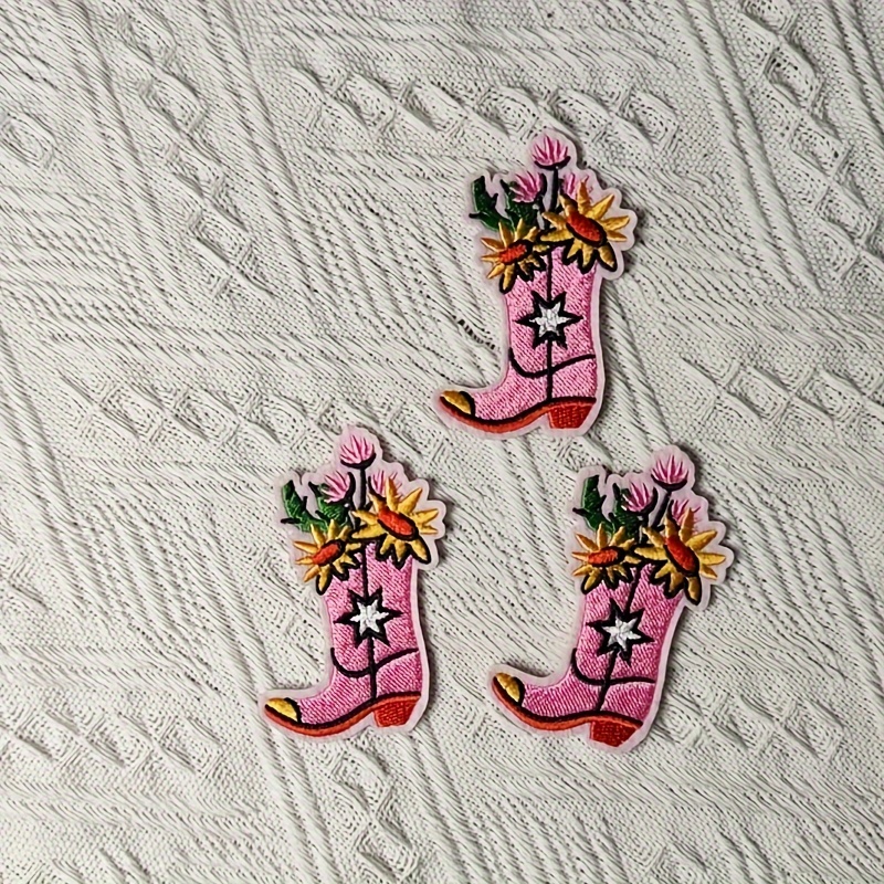 Image of 3 Pieces Of Embroidered Shoe Patches, Floral Shoe-shaped Clothing Additions, Fixed With Ironing And Sewing, Bag Decoration Patches, For Clothing, Hats, Bags, And Shoe Embellishments