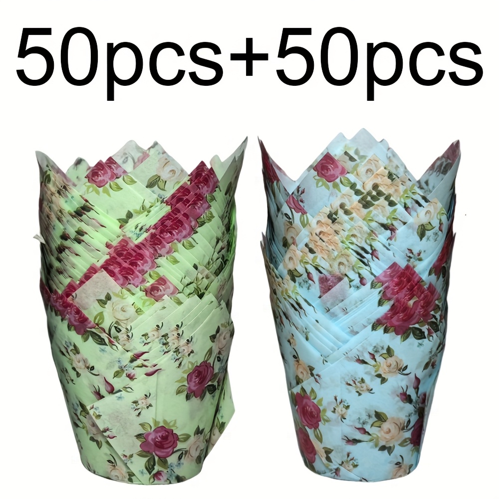 100pcs/150pcs Pancake Oil Proof Liner Standard Size, Made Of Oil Proof Tulip Cake Paper Cups, Suitable For Microwave Ovens, Ovens, And Air Fryers, Random Color