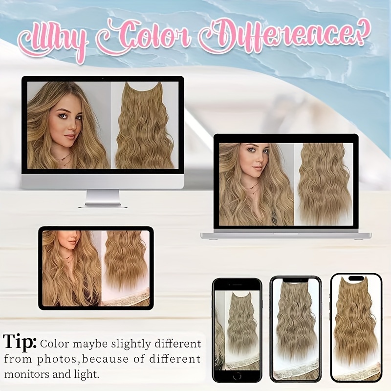 24 inch wavy curly hair extension with invisible headband adjustable size   clips   extension clips for ladies details 8