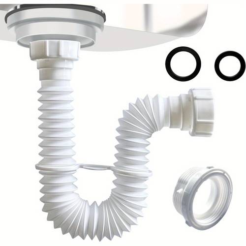 1set sink drain pipe flexible drain pipe 7 5 17 7 expandable flexible p trap for bathroom and kitchen under sink plumbing 1 1 4 adapter included