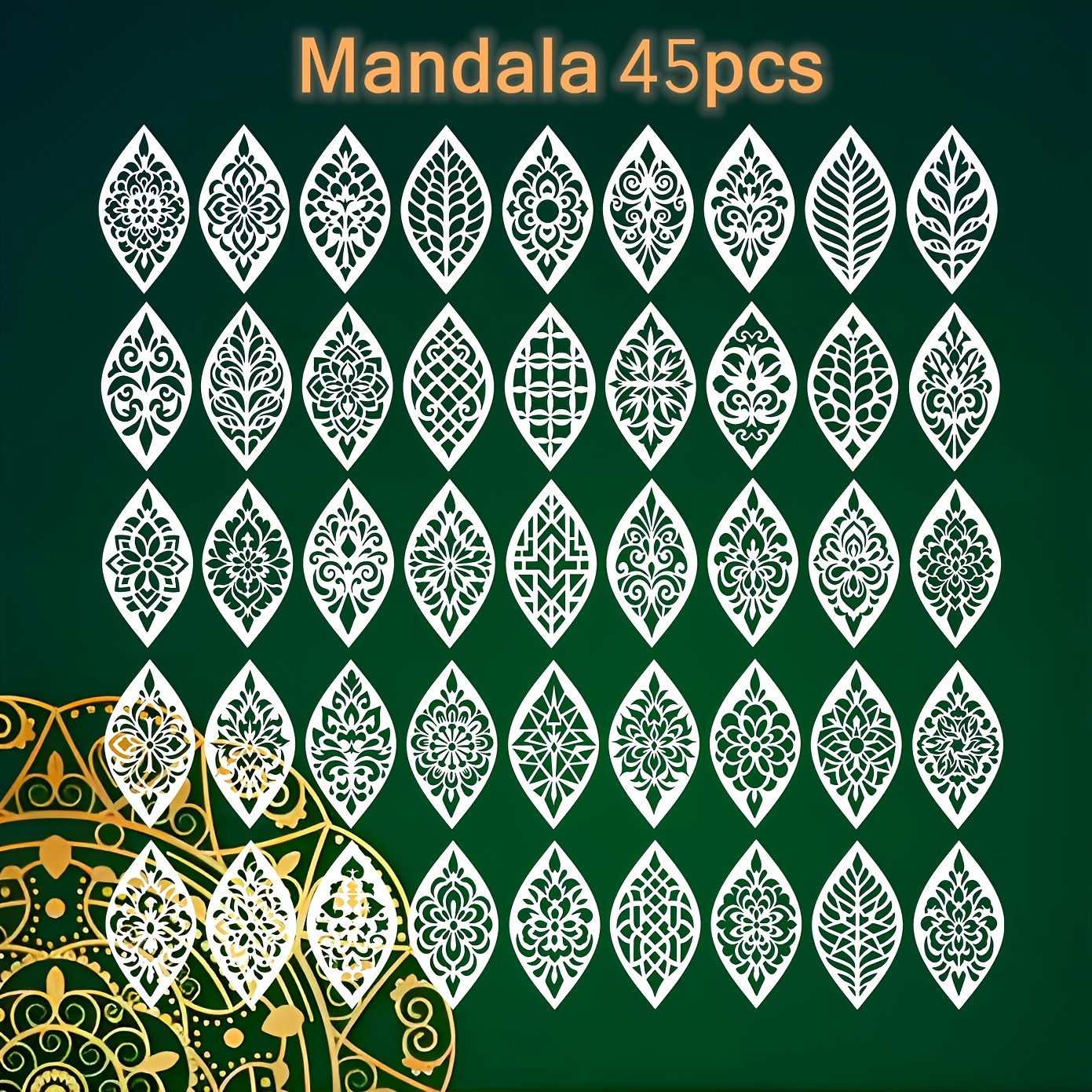 TEMU 45 pochoirs de peinture mandala de feuille, modèles de mandala réutilisables pour bois, , toile, verre et poterie, pochoir de peinture mandala