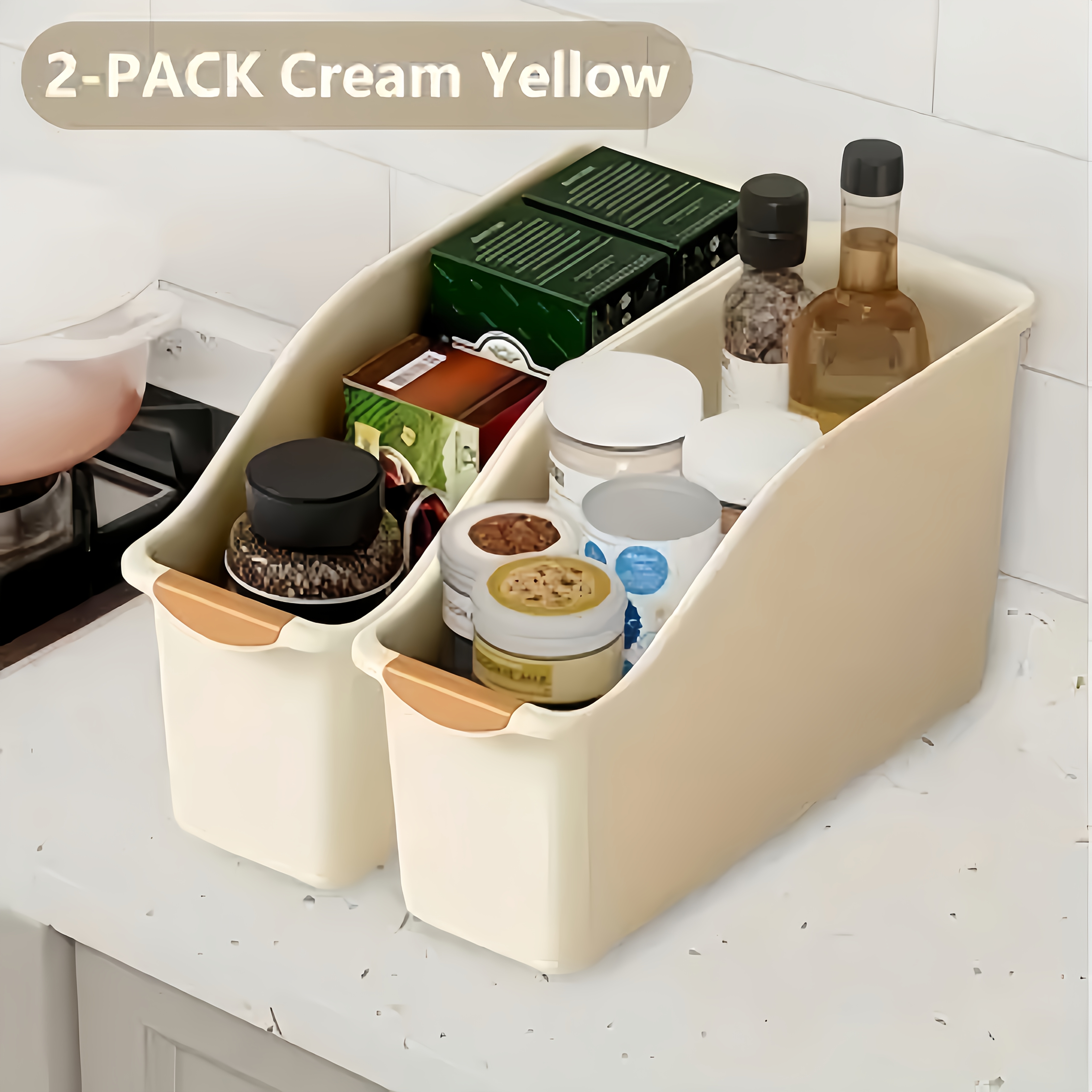 2pcs Curved Design Storage Boxes - - Containers, Used For Organizing Sinks, Food Cabinets, And Cabinets - Suitable For Cleaning Supplies, , And Kitchen/bathroom Storage