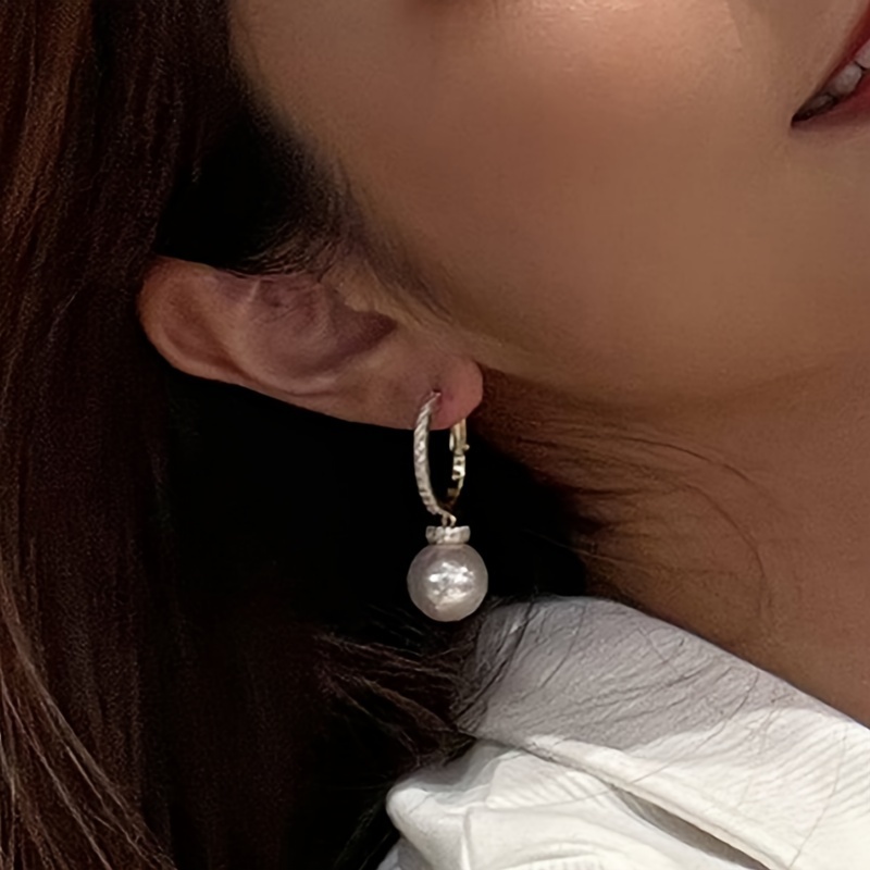 Classic Style Golden Hoop Earrings with Faux Pearl Pendant