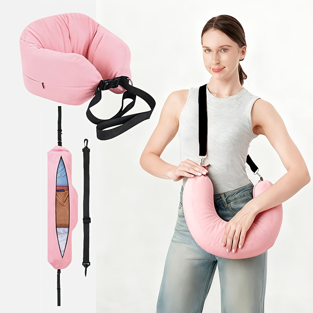 TEMU A Travel Neck Pillow That Filled With Clothes, Featuring A U-shaped Cover. Adjustable, Portable, And Made Of Soft Plush Fabric, Suitable For