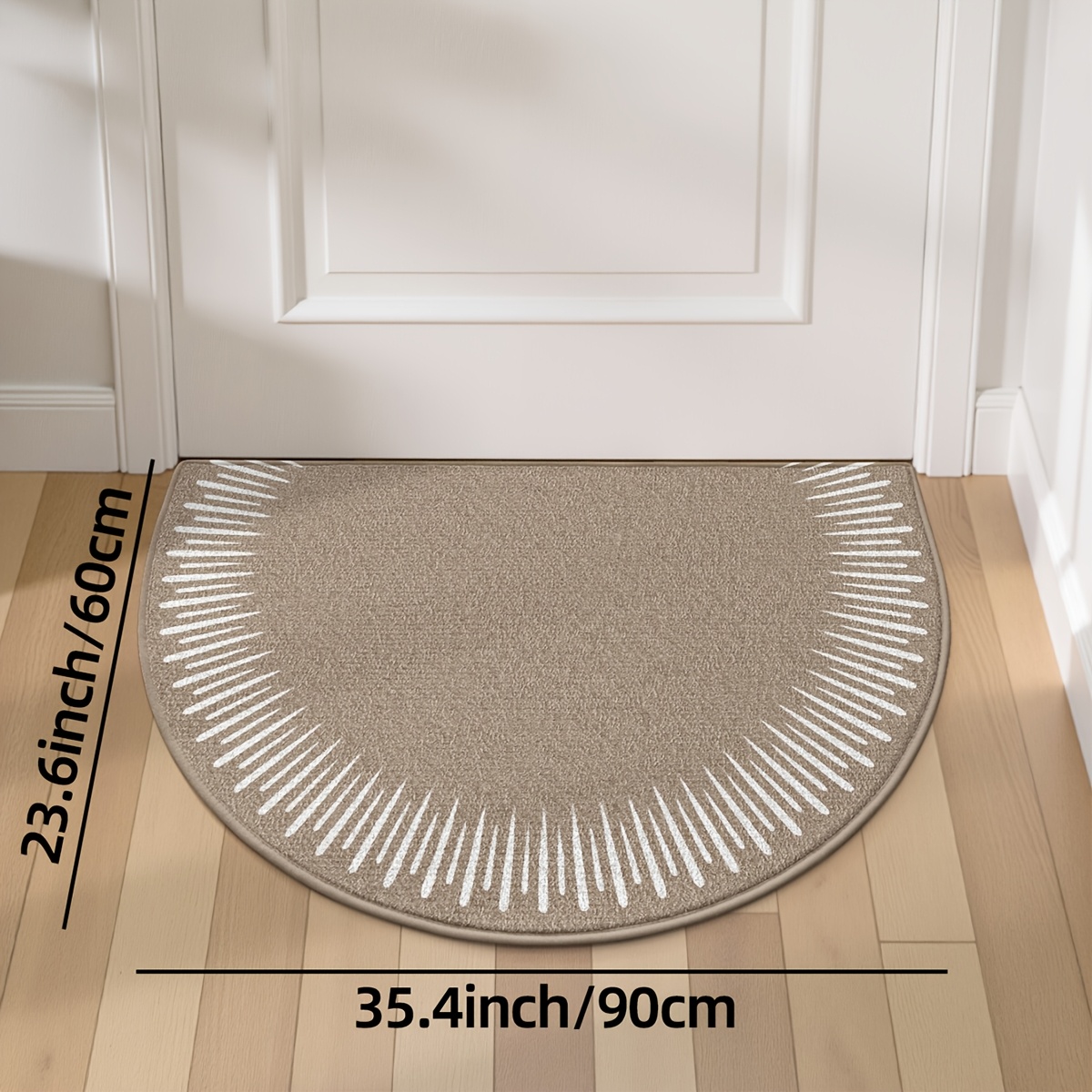 Image of Radiating Sun Pattern Doormat, Simple Bohemian Semicircular Entrance Carpet, Non-slip Bottom Entryway Mat, Washable Semicircular Arc Entrance Foot Mat, Suitable For Indoor Porch Entryway