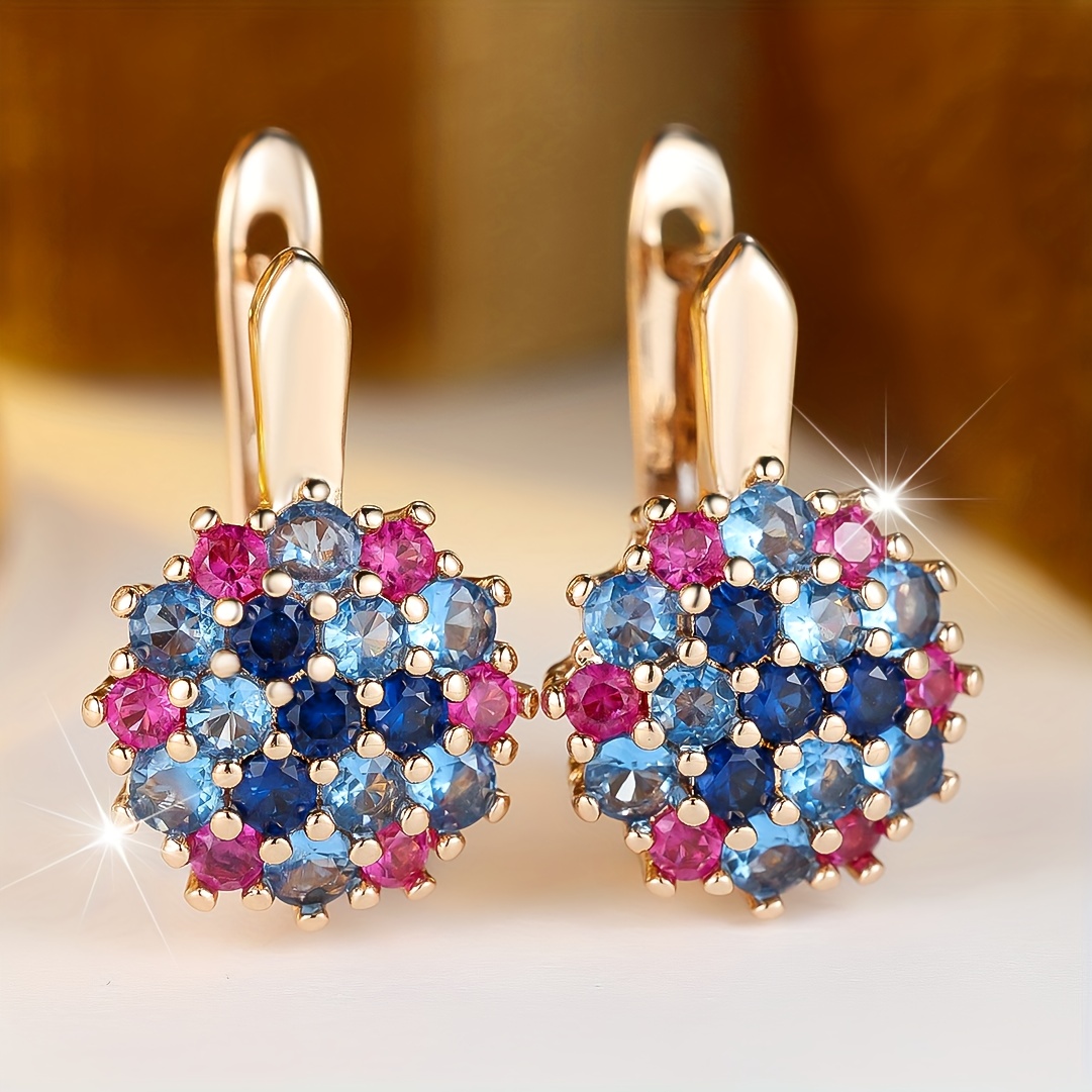 Image of A Pair Of Classic Sunflower-shaped Earrings For Women, Featuring Colorful Synthetic Zirconia Stones, Perfect For Weddings, Floral Jewelry, Engagement Gifts, And Christmas Presents
