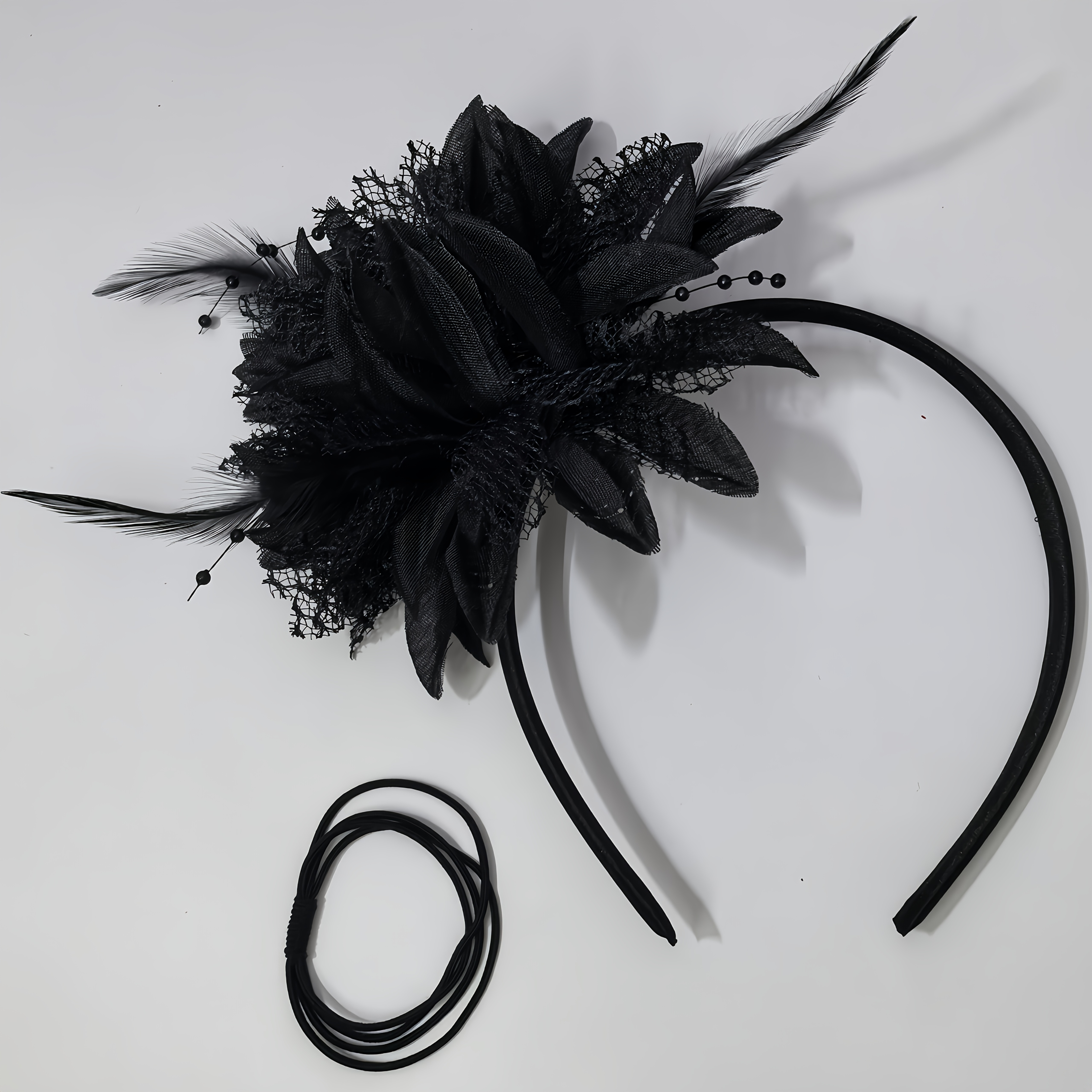 E-shop 2er-Pack Damen Haarbänder - Vintage Feder Blumen Stirnband & Einfaches Schwarzes Haarband, Braut Hochzeit Haarverzierungen, Retro Haarteile für