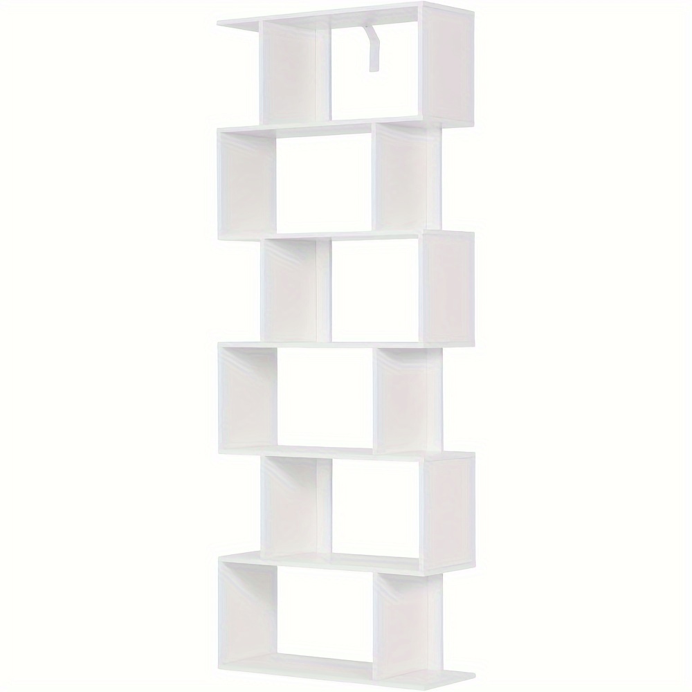Bookcase 6 Levels, Standing Shelf For Displaying, Shelf, Freestanding, For Living Room, Bedroom, Office, Modern, White