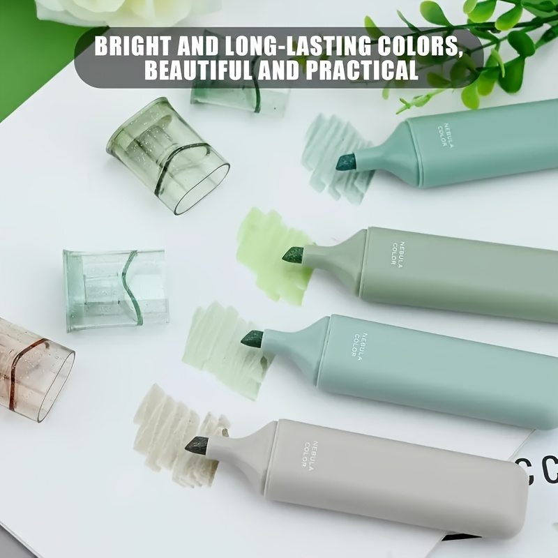 TEMU 4pcs Glitter Highlighters, Flexible Line Width And Water-based Ink For Sparkling Note-taking, Planner, Journaling