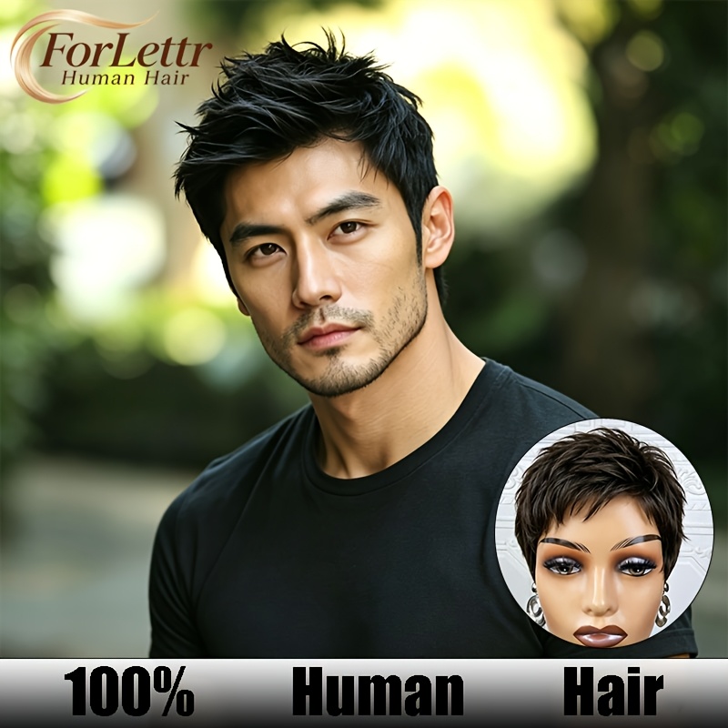 Image of Men's Natural Hair Wig - Ultra-thin Invisible, Density Short Straight Hairpiece For /thin Hair, Everyday & - Realistic Hairpiece For Men, Hair Wig, Versatile Hairpiece, Sleek Hairstyle