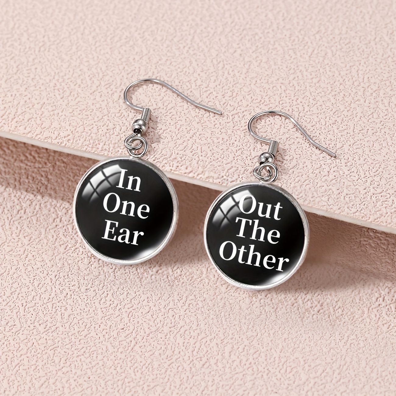 TEMU 1 Pair Vintage-inspired "in 1 Ear Out " Earrings - Green Glass With Black Text, Alloy Hoop Design, Daily Wear Or Gifting, Ideal For Valentine's