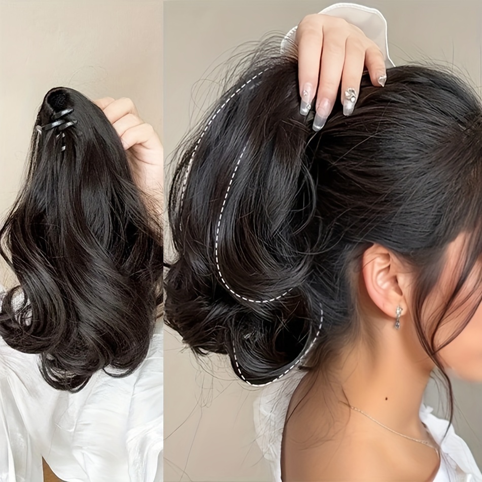 elegant 13 7 pear   claw clip ponytail extension   curly wave 100g heat resistant synthetic   short style with tassel accent for women ponytail hair extensions details 0