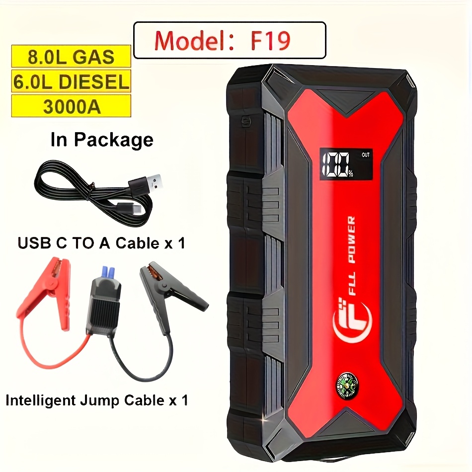 TEMU Portable Car Jump Starter Power Pack, Of Boosting 12v Gas And Vehicles With 1600a/3000a/3500a, Featuring Usb Charging Ports And An Led Flashlight