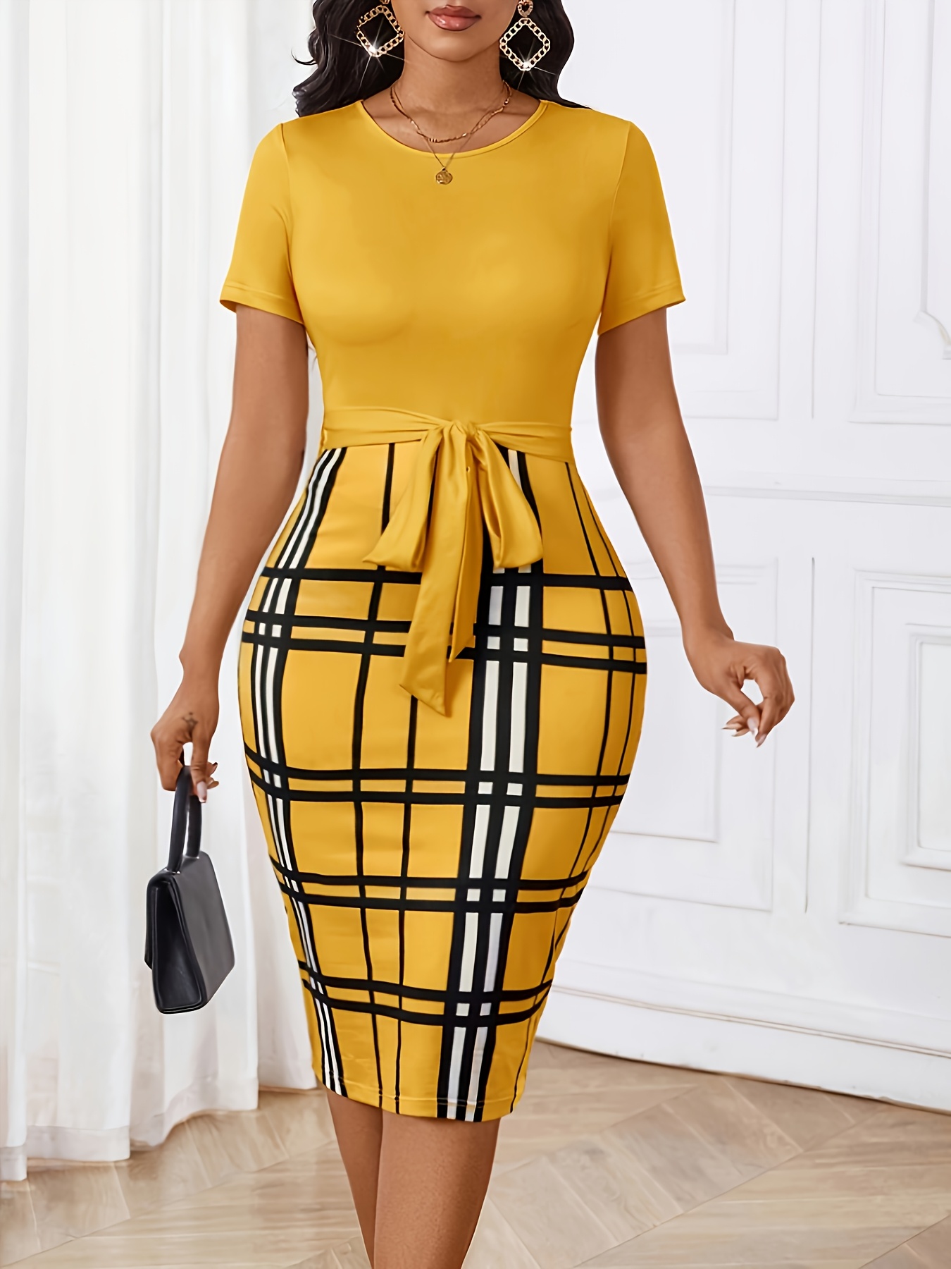 Women'S Black Shirt Collar Printed Women'S Dress