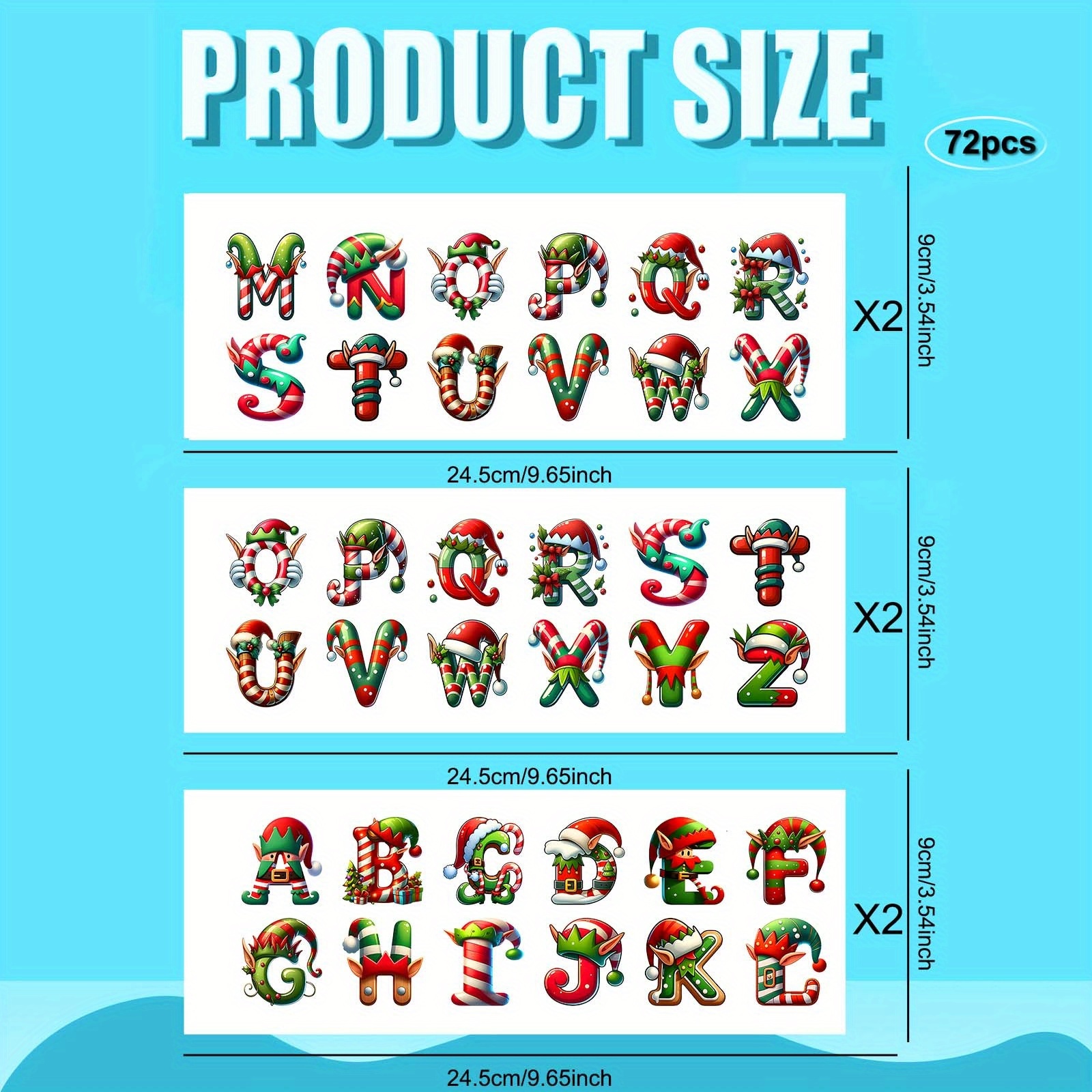 TEMU Juego de 72 piezas con diseño de gorro de Papá Noel y en inglés, papel de transferencia de vinilo UV DTF impermeable y resistente a los arañazos