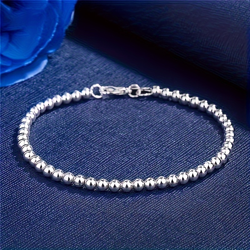 1pc Fashionable Women's Silvery Beaded Bracelet, Elegant And Minimalist Style, Suitable For Daily Wear, Vacation, Sports, And As A Christmas/black Friday Gift