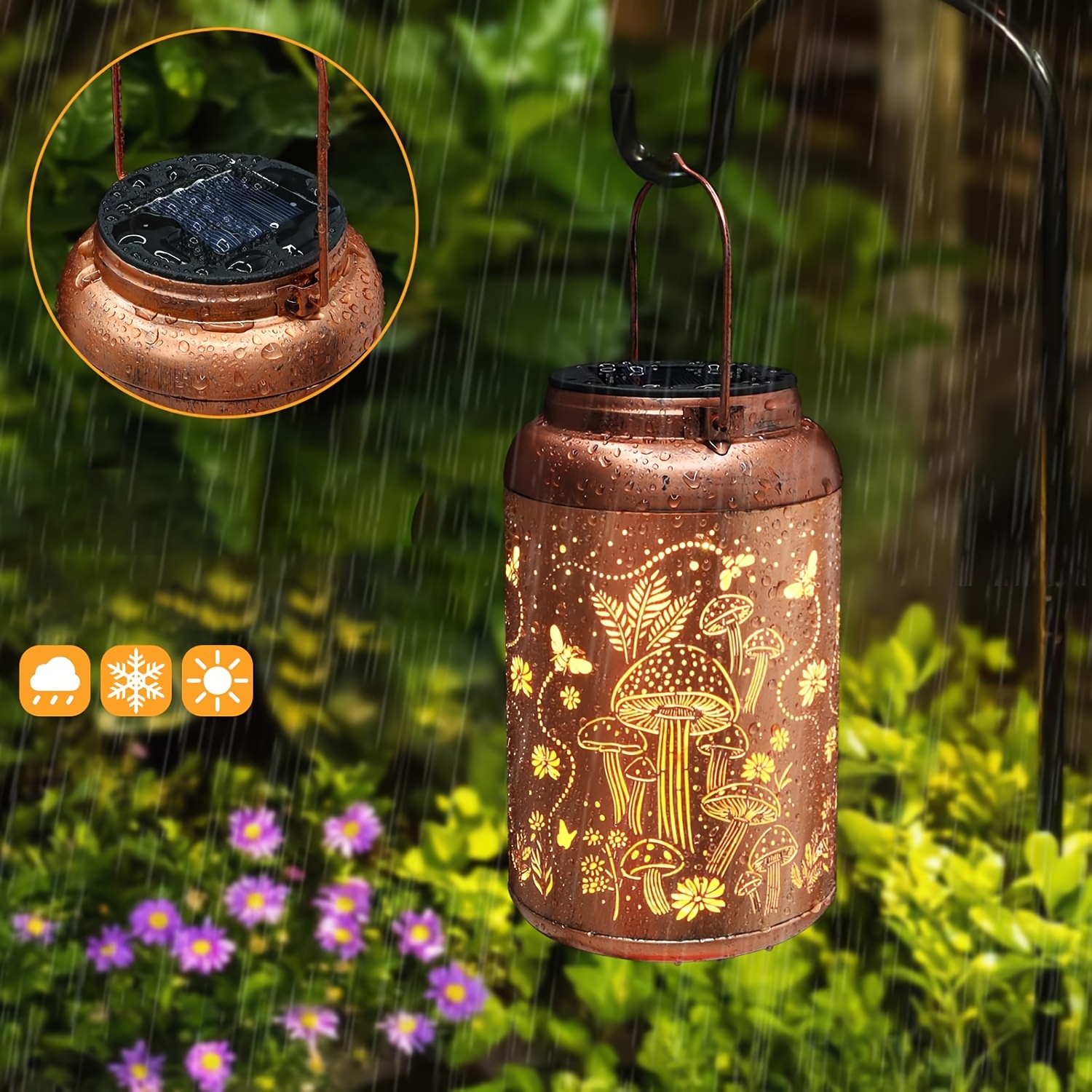 1pc Solar-Powered Outdoor *'S Nest Decorative Light IP65 High Quality  Metal LED Lantern with Intricate Hanging