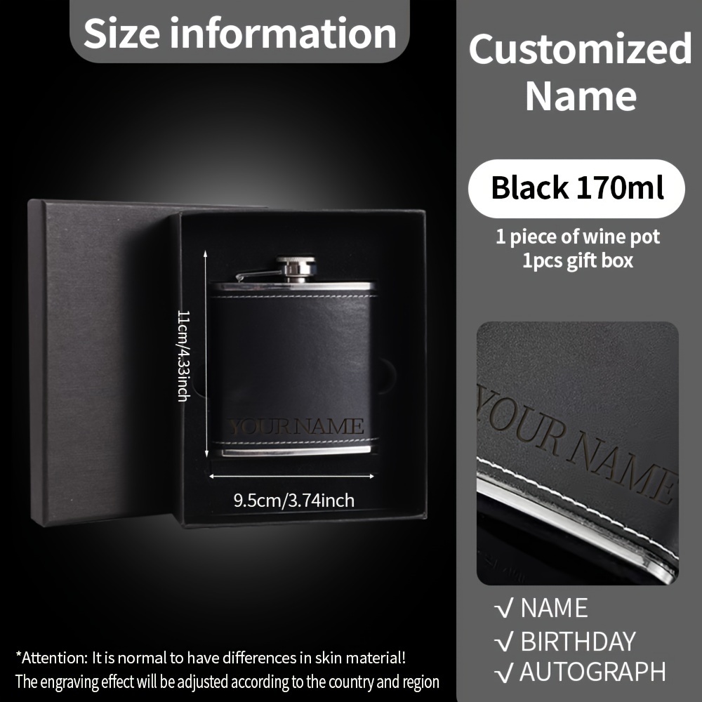 E-shop Personalisierte Edelstahl-Mini-Flasche - Individuell Graviertes Namens Tragbares Quadratisches Design, Polierte Oberfläche für Valentinstag,