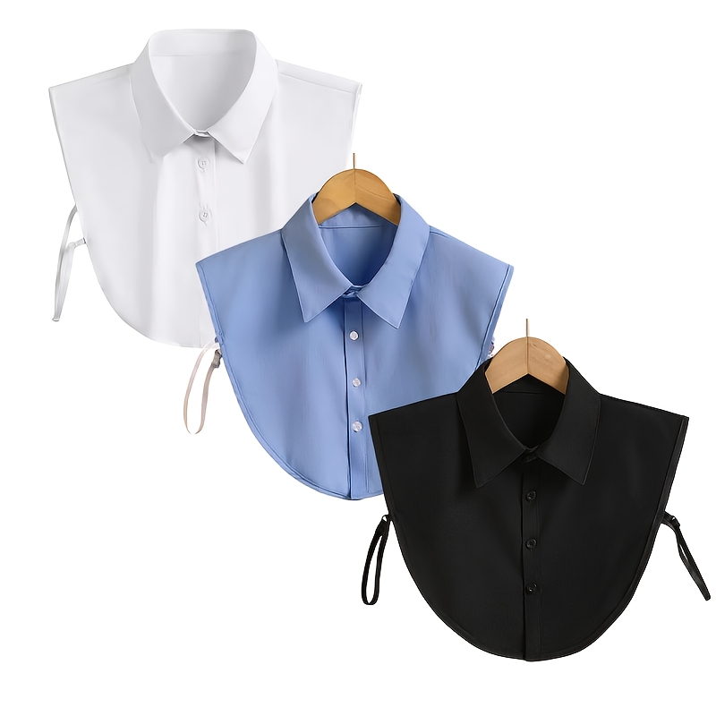 TEMU Detachable Shirt Collar Set Classic Polyester Fake Collar Versatile Decorative Collar White Light Blue False Collar For Daily Wear