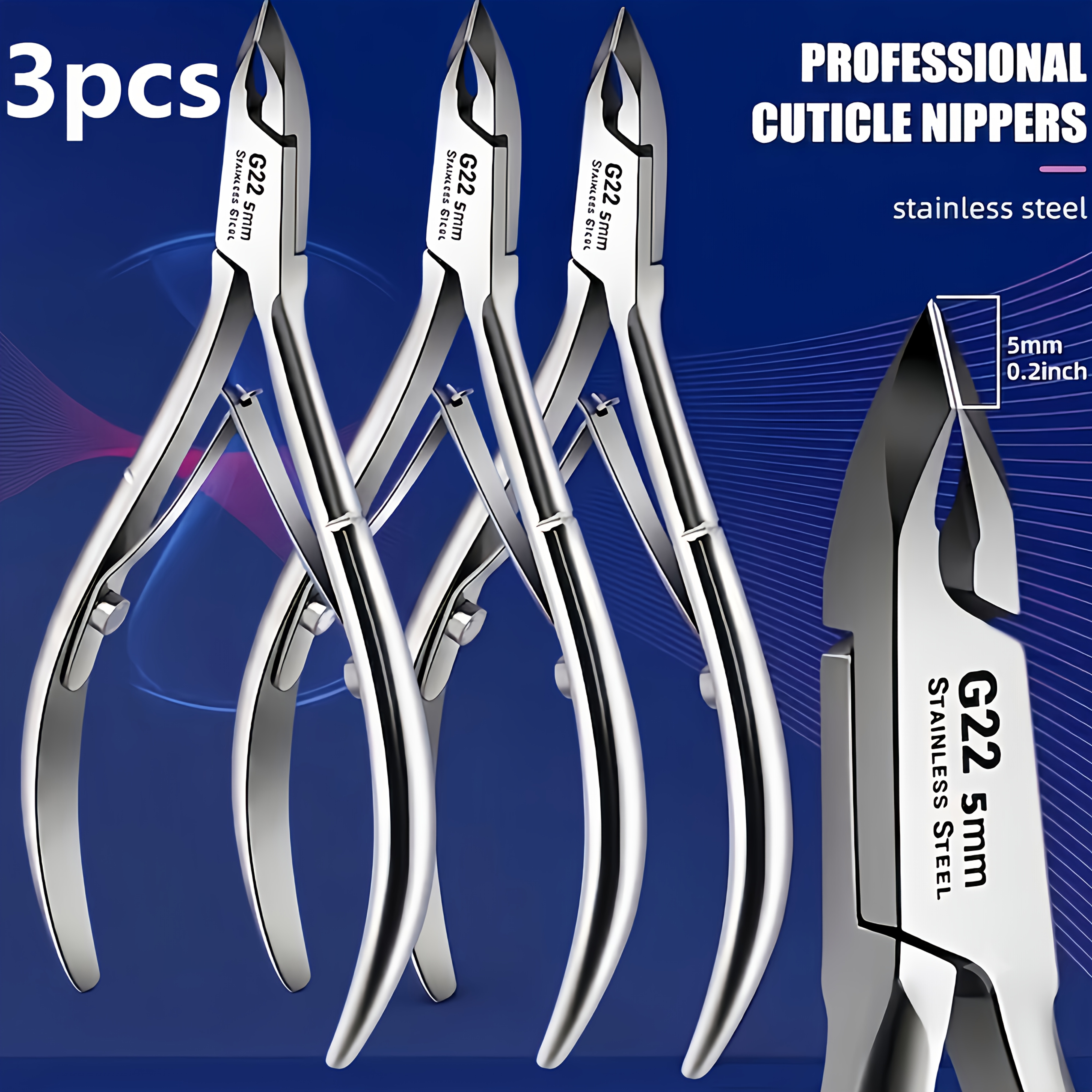 TEMU 3 piezas G22 Corta cutículas de acero inoxidable, corta cutículas muertas, corta uñas fácil de recortar, corta uñas, tijeras especiales para